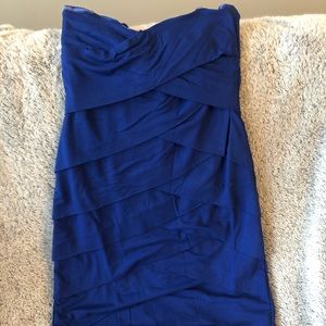 Blue strapless mini dress